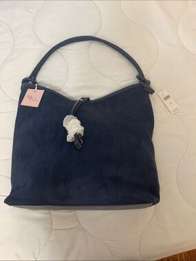 Navy Suede Shoulder Hobo Bag